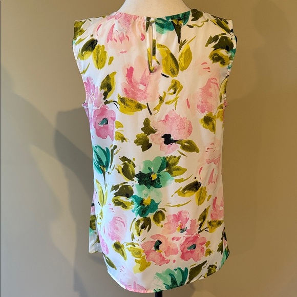 Merona blouse, floral pleated sleeveless - Pink, Green, Yellow, Women's Size M - Picture 4 of 10